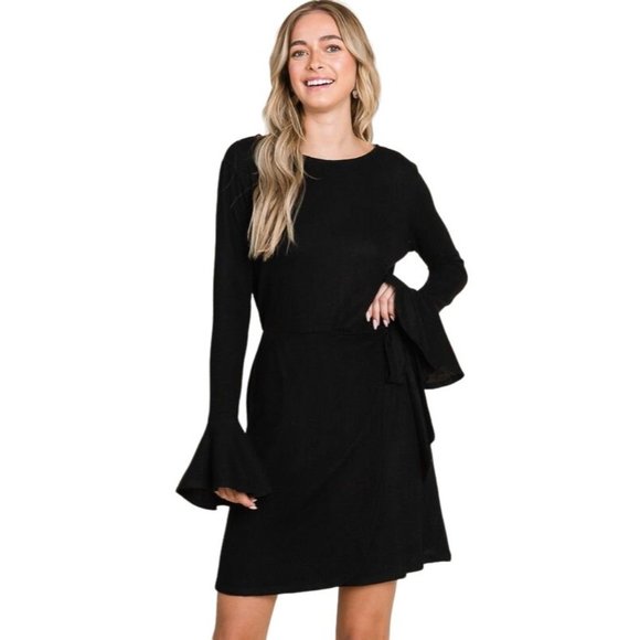 Culture Code Black Ruffle Long Sleeve Wrap Tie Dress CHD1390L - Picture 1 of 12